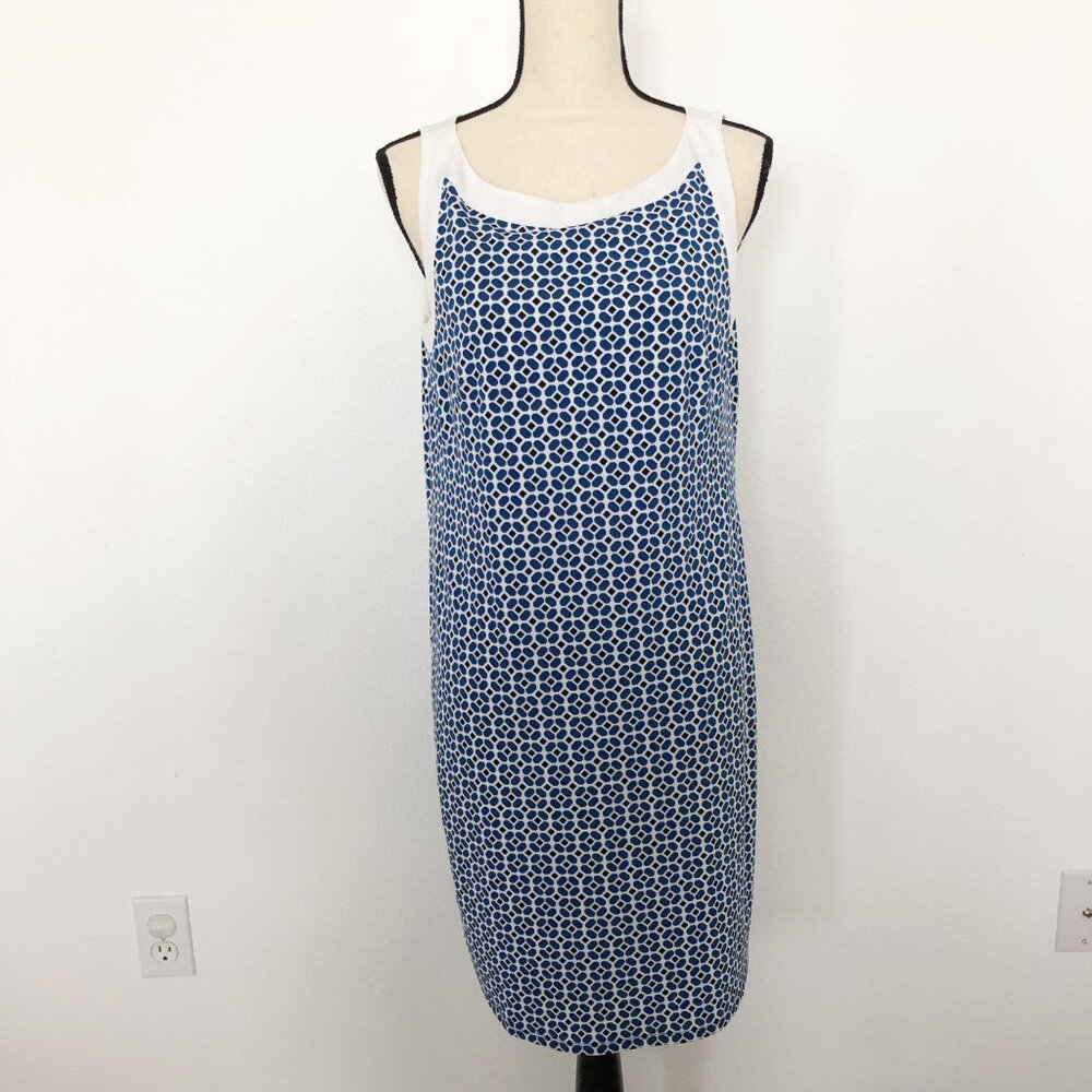 ANN TAYLOR Blue White Sleeveless Geometric Pattern Shift Dress Womens Medium